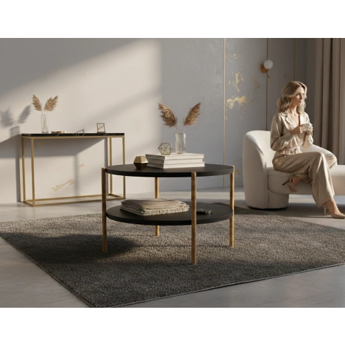 STOLIK KAWOWY z Drewna Litego Dębowego Blat Czarny Płyta MDF  STK-937